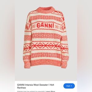 Ganni Red and White Patterned Turtleneck Sweater